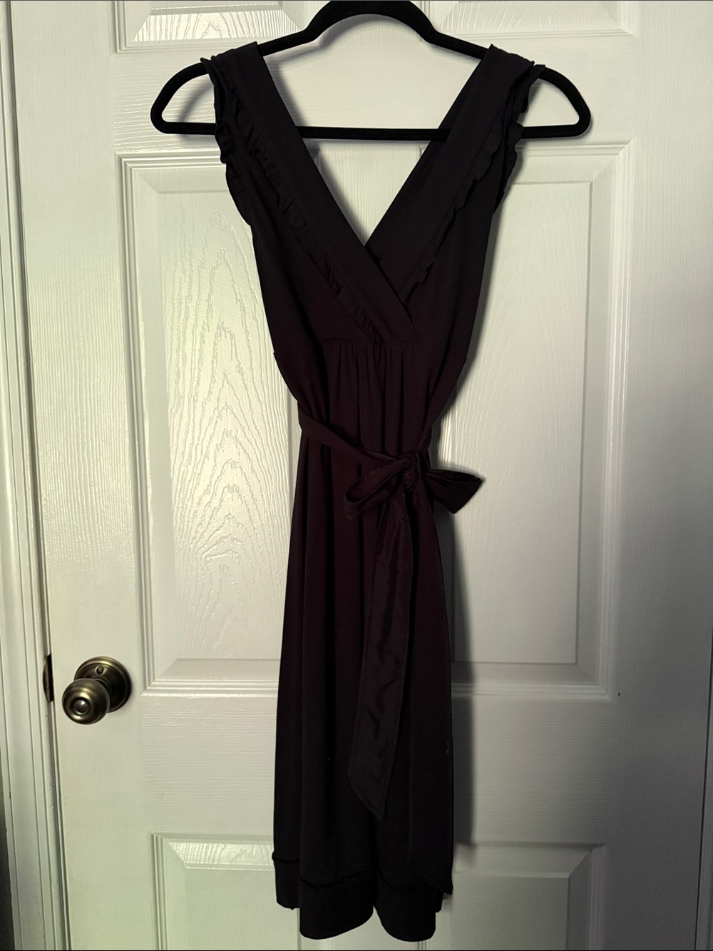 Black V-Neck Ruffle Sleeveless Dress